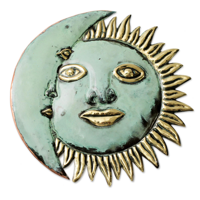 Kupferfinsternis - Handgefertigte Wandkunst aus Kupfer und Bronze mit Sonne und Mond