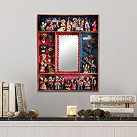 Mirror, 'Little Carnaval' - Handcrafted Nativity Scene Mirror from Peru