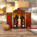 Wood retablo, 'Virgin Mary' - Painted Wood Retablo Andes Folk Art Handmade in Peru