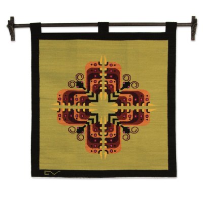 Wool tapestry, 'Cross of Butterflies' - Handcrafted Animal Themed Wool Tapestry Wall Hanging