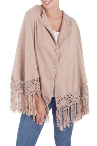 Alpaca blend poncho, 'Flower of Peru' (short) - Alpaca Wool Blend Poncho