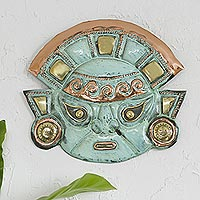 Máscara de cobre, 'Coraje del guerrero' - Arte de pared de máscara de cobre Moche