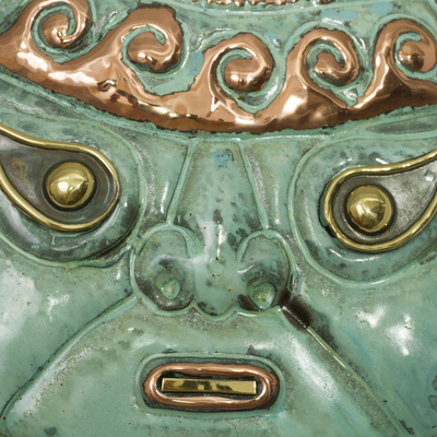 Copper mask, 'Warrior's Courage' - Copper Moche Mask Wall Art