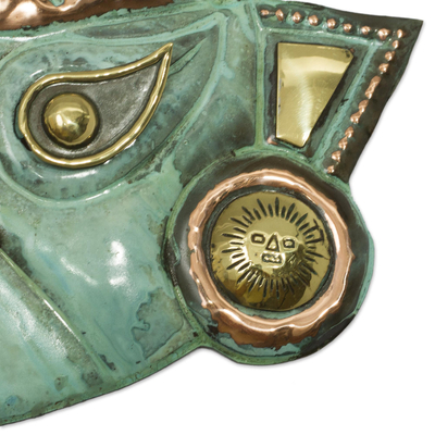 Copper mask, 'Warrior's Courage' - Copper Moche Mask Wall Art