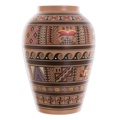 Cuzco vase, 'Inca Spirit' - Cuzco Ceramic Decorative Vase Handmade in Peru