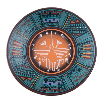 Ceramic plate, 'Nazca Hummingbird' - Artisan Crafted Ceramic Decorative Plate