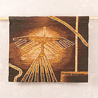 Tapiz de lana de alpaca, 'Colibrí de Nazca' - Tapiz de alpaca tejido a mano del colibrí de Nazca del Perú