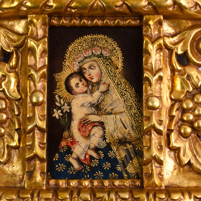 'Saint Rose of Lima' - Religiöse Replik eines gerahmten Ölgemäldes aus der Kolonialzeit