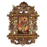 'San Miguel' - Réplica de Cuadro Religioso Colonial con Marco Dorado