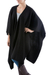 Alpaca blend ruana, 'Versatile Black' - Alpaca Wool Solid Kimono Ruana in Black (image 2b) thumbail