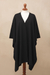 Alpaca blend ruana, 'Versatile Black' - Alpaca Wool Solid Kimono Ruana in Black (image 2d) thumbail