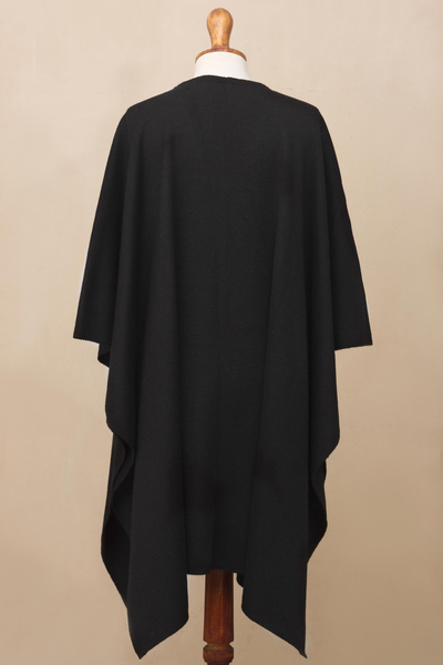 Alpaca blend ruana, 'Versatile Black' - Alpaca Wool Solid Kimono Ruana in Black