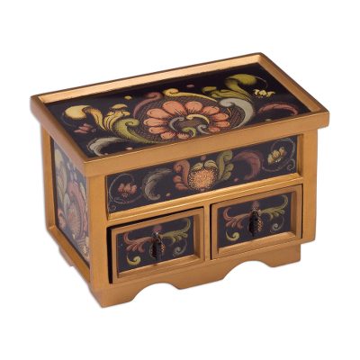 Painted glass chest of drawers, 'Renaissance' - Collectible Reverse Painted Glass Decorative Jewelry Box