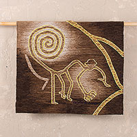 Tapiz de lana de alpaca, 'Mono de Nazca' - Tapiz de alpaca tejido a mano de mono de Nazca de Perú
