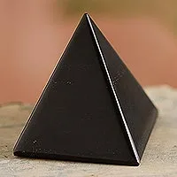 Onyx pyramid, 'Black Night of Peace' - Peruvian Onyx Pyramid Sculpture