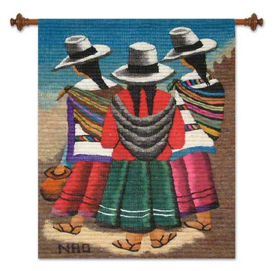 Wool tapestry, 'The Travelers' - Handcrafted Cultural Wool Tapestry Wall Hanging