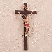 Cedar crucifix, 'Jesus Christ' - Handmade Crucifix Christianity Wood Cross from Peru