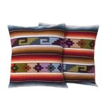Wool cushion covers, 'Sunset Temple' (pair) - Hand Made Wool Patterned Cushion Covers (Pair)