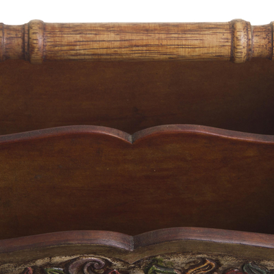 Revistero de piel y madera de mohena - Revistero de cuero labrado a mano y madera de Mohena