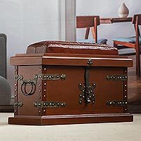 Leather trunk, 'Village, Country Collection' - Unique Traditional Wood Leather Chest Trunk