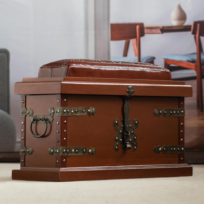 Leather trunk, 'Village, Country Collection' - Unique Traditional Wood Leather Chest Trunk