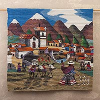 Wool tapestry, 'Farm Family in the Sierra' - Hand Made Cultural Wool Tapestry Wall Hanging