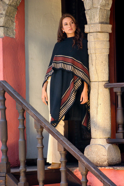 Alpaca blend ruana cloak, 'Mountain Grace' - Handcrafted Peruvian Alpaca Wool Ruana Cloak