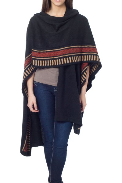 Alpaca blend ruana cloak, 'Mountain Grace' - Handcrafted Peruvian Alpaca Wool Ruana Cloak