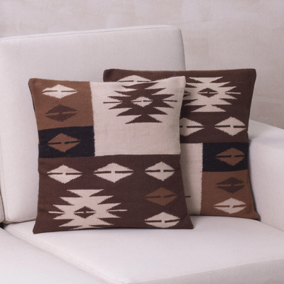 Alpaca blend cushion covers, 'Starlight on Earth' (pair) - Hand Made Geometric Alpaca Blend Cushion Covers (Pair)
