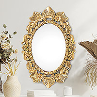 Mirror, 'Wreath of Peace' - Ornate Bronze Leaf Oval Wall Mirror 
