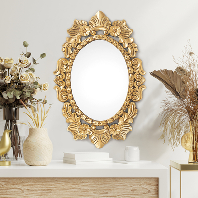 Espejo - Espejo de pared ovalado de hoja de bronce adornado 