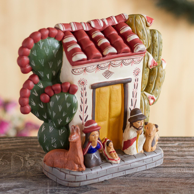 Ceramic nativity scene, 'Christmas at Home' - Ceramic nativity scene