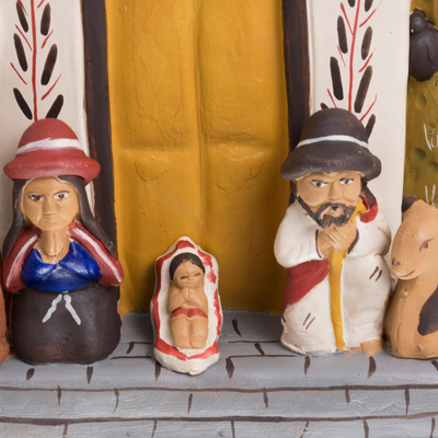 Ceramic nativity scene, 'Christmas at Home' - Ceramic nativity scene