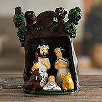 Ceramic nativity scene, 'Rain Forest Christmas' - Collectible Nativity Scene Ceramic Sculpture