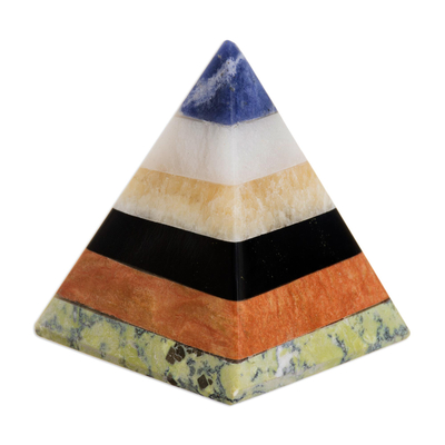Handcrafted Gemstone Pyramid Paperweight Sculpture