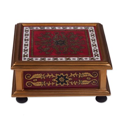 Reverse painted glass box, 'Colonial Crimson' - Reverse painted glass box