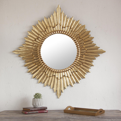 Mohena mirror, 'Radiant Sun' - Handmade Peruvian Gilded Wood Mirror