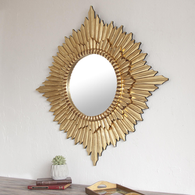 Mohena mirror, 'Radiant Sun' - Handmade Peruvian Gilded Wood Mirror
