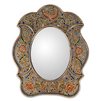 Mirror, 'Garden of Peace'  - Handcrafted Reverse Painted Glass Wall Mirror