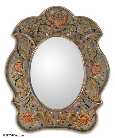 Mirror, 'Garden of Peace'  - Reverse Painted Glass Wall Mirror