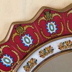 Reverse painted glass wall mirror, 'Ruby Medallion' - Red Reverse-Painted Glass Wall Mirror from Peru