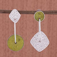 Serpentine dangle earrings, 'Opposites Attract' - Unique Modern Sterling Silver Dangle Serpentine Earrings