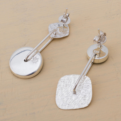 Chrysocolla dangle earrings, 'Opposites Attract' - Unique Modern Sterling Silver Drop Chrysocolla Earrings