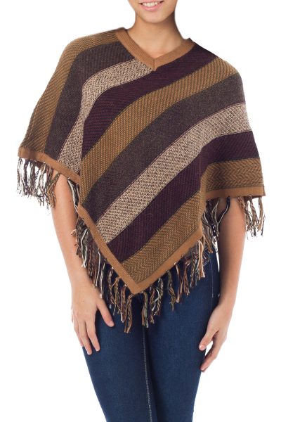Alpaca poncho, 'Earth Surprise' - Handcrafted Peruvian Women's Alpaca Wool Poncho