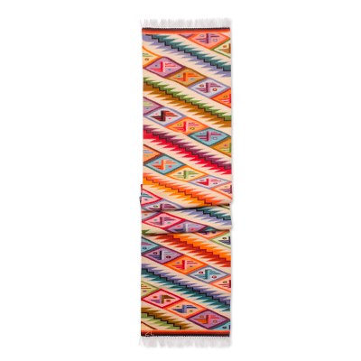 Wool runner, 'Rainbow Cascade' (2x10) - Handwoven Geometric Wool Area Runner (2x10)