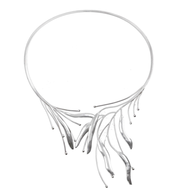 Silver wrap necklace, 'Foliage' - Fair Trade Fine Silver Collar Necklace