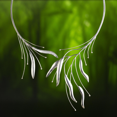 Silver wrap necklace, 'Foliage' - Fair Trade Fine Silver Collar Necklace