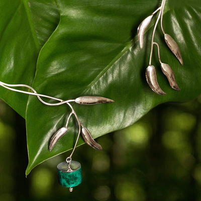 Chrysocolla wrap necklace, 'Flower' - Artisan Crafted Chrysocolla Fine Silver Collar