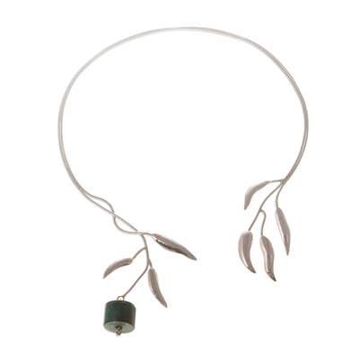 Chrysocolla wrap necklace, 'Flower' - Artisan Crafted Chrysocolla and 950 Silver Collar