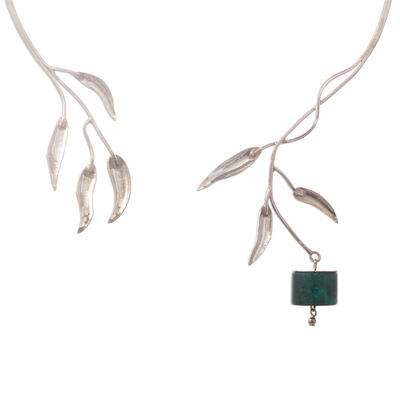 Chrysokoll-Wickelkette - Kunsthandwerklich gefertigtes Halsband aus Chrysokoll und 950er Silber